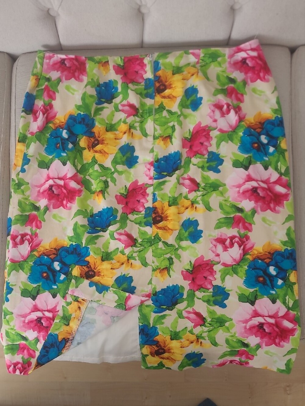 Bright Floral Midi Skirt in Pink, Blue & Yellow - Picture 7 of 9